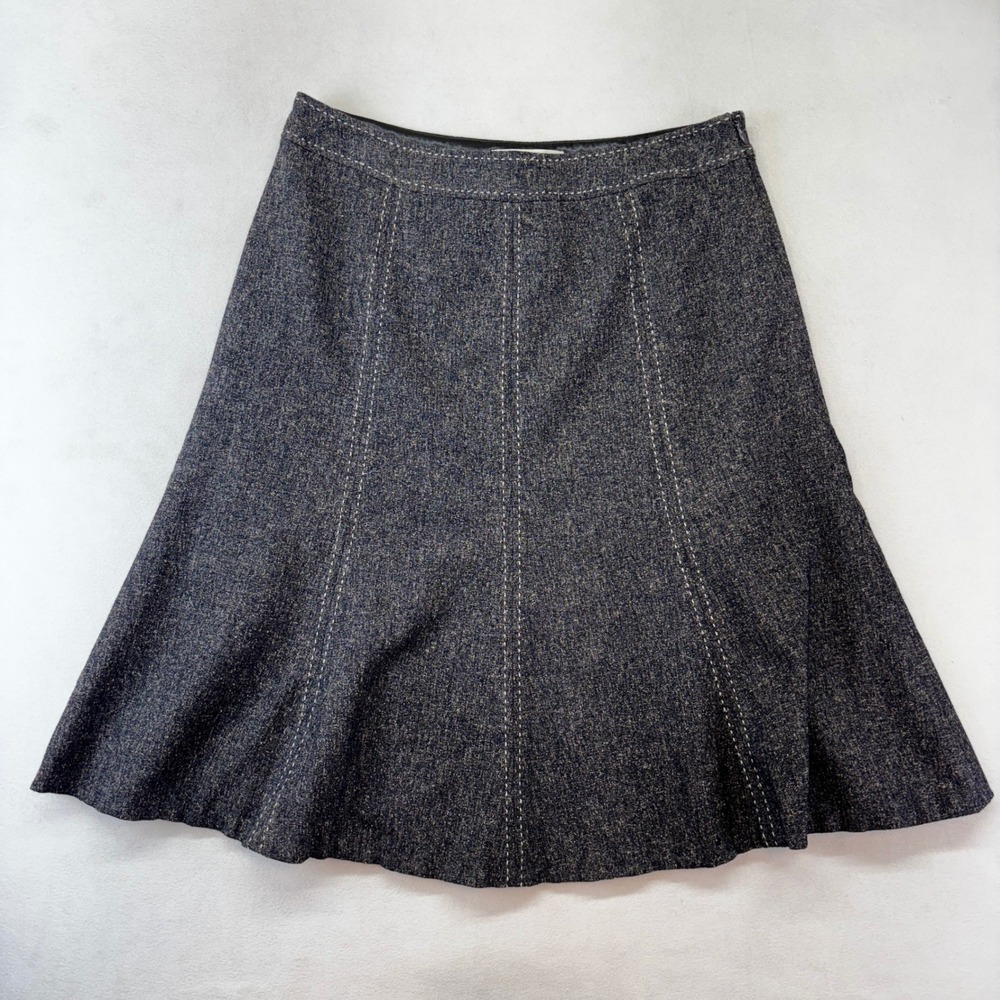 White House Black Market A-Line Skirt Women 2 Gray Contrast Stitch Paneled Tweed